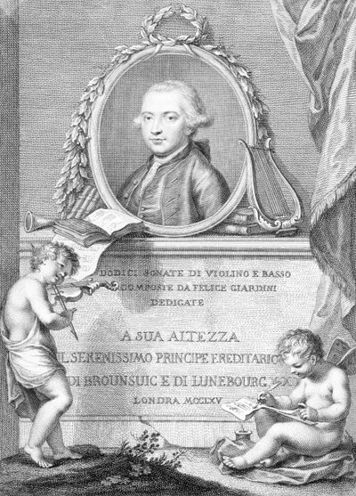 Copertina di spartito con ritratto di Felice Giardini, inciso da Francesco Bartolozzi da Giovanni Battista Cipriani